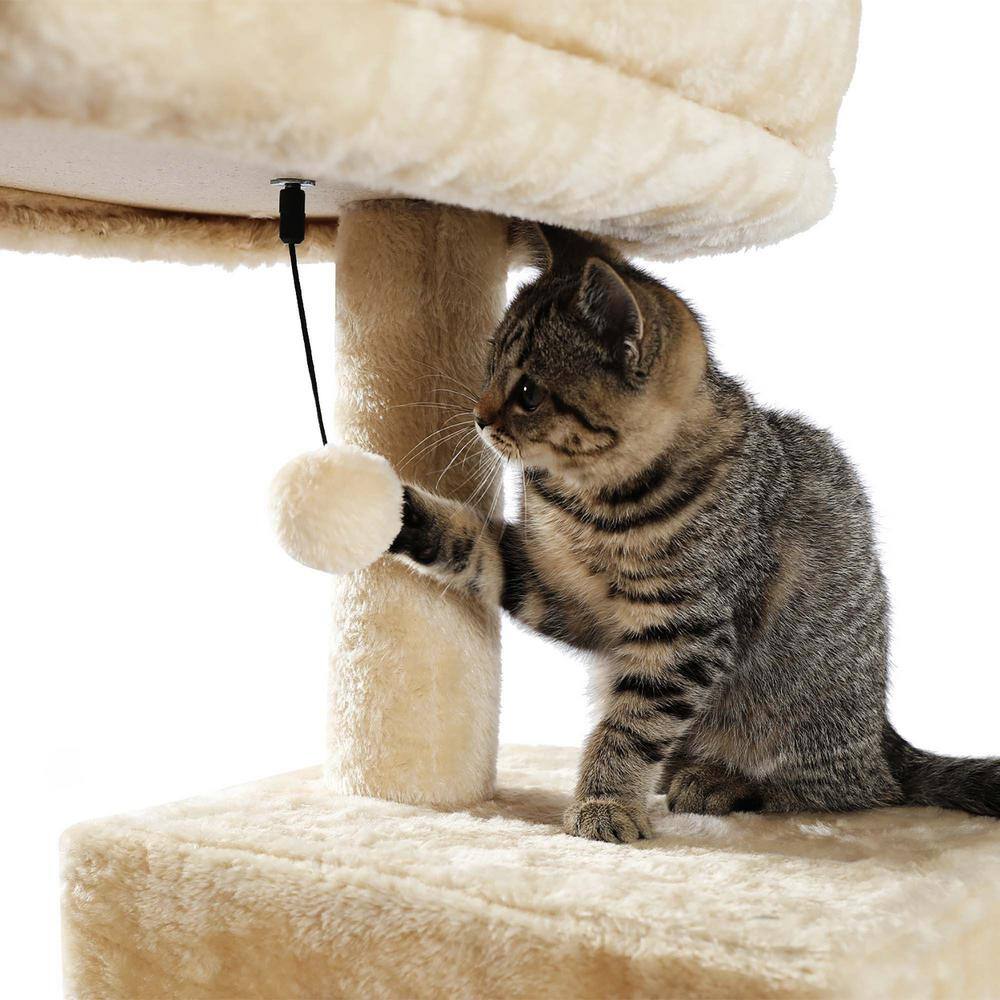 Foobrues Beige Plush Sisal Scratcher Cat Tree Cat House