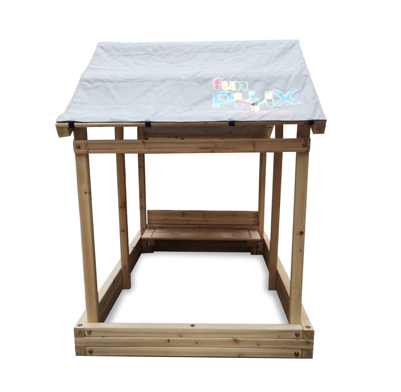 Funphix Dig n�Æ Play Wooden Sandbox Playhouse with Bench and Flower Planter, Outdoor Sand Pit for Kids