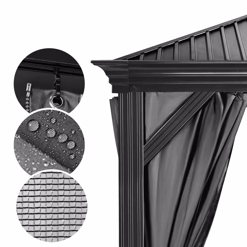 EGEIROSLIFE 12 ft. x 20 ft. Double Roof Hardtop Aluminum Patio Gazebo with Netting and Gray Curtains