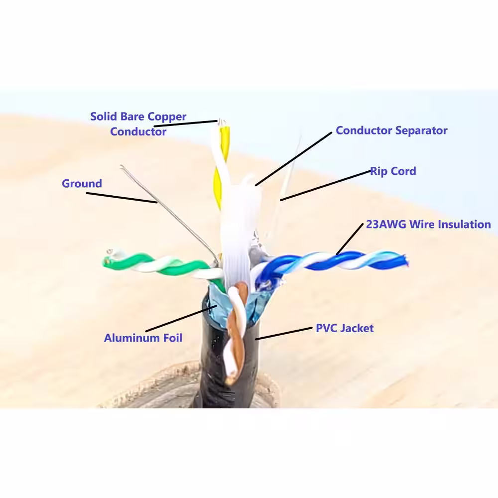 Micro Connectors, Inc 500 ft. 23 AWG/Conductors Solid CAT 6 STP Outdoor Bulk Ethernet Cable in Black