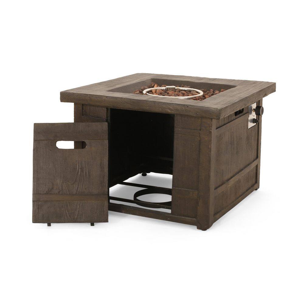 Noble House Clyde 32 in. x 23 in. Square Concrete Propane Fire Pit in Natural Wood