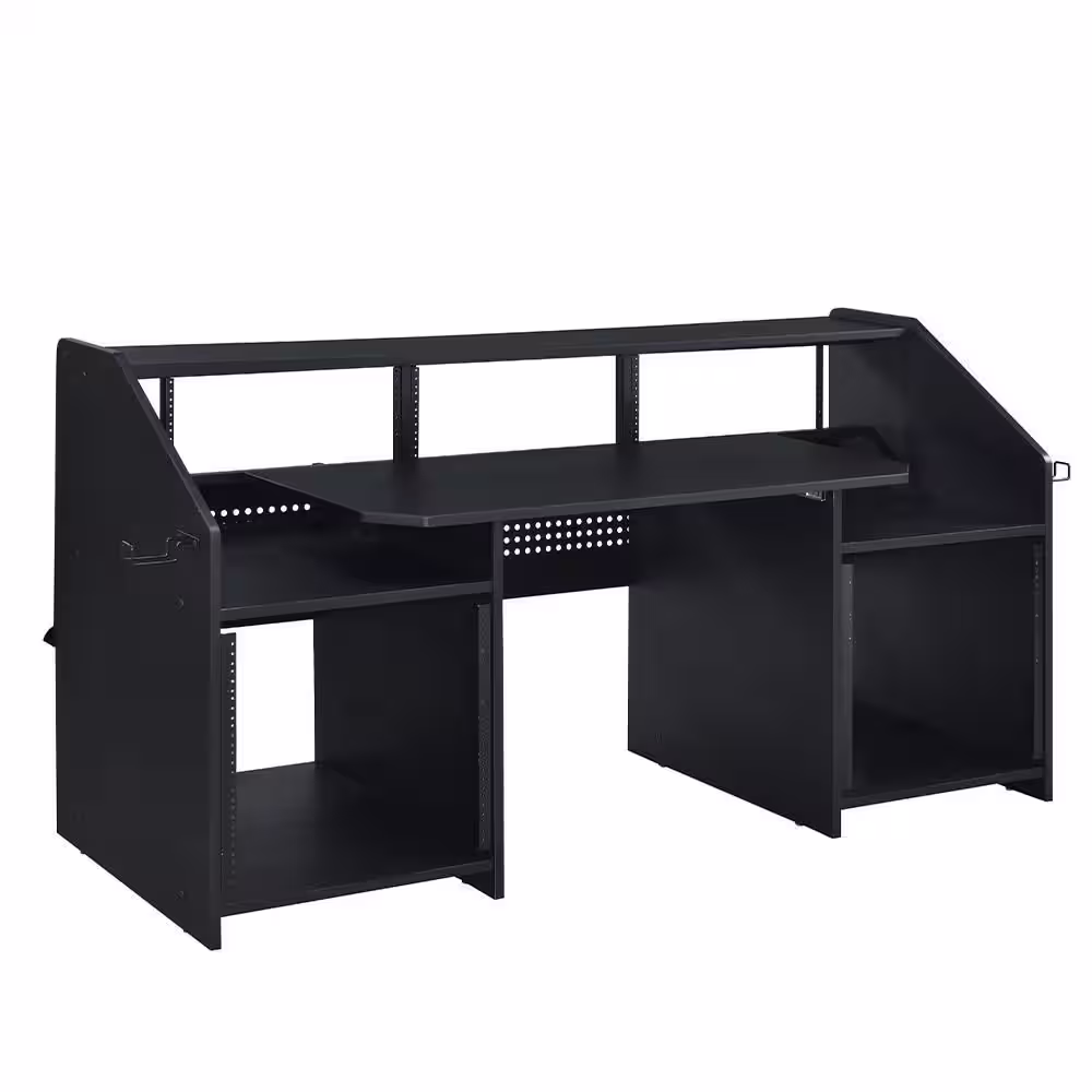 Acme Furniture Annette 26 in. Rectangular Black Finish Metal Computer Desk with Keyboard Tray and Shelves