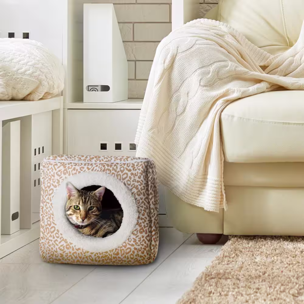 Petmaker Small Tan/White Animal Print Cozy Cave Pet Cube
