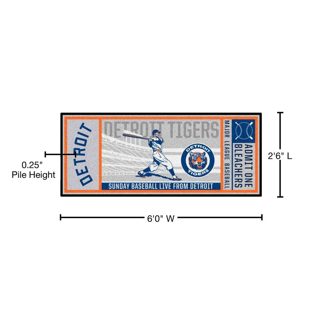 FANMATS Detroit Tigers Gray 2 ft. 6 in. x 6 ft. Ticket Runner Area Rug