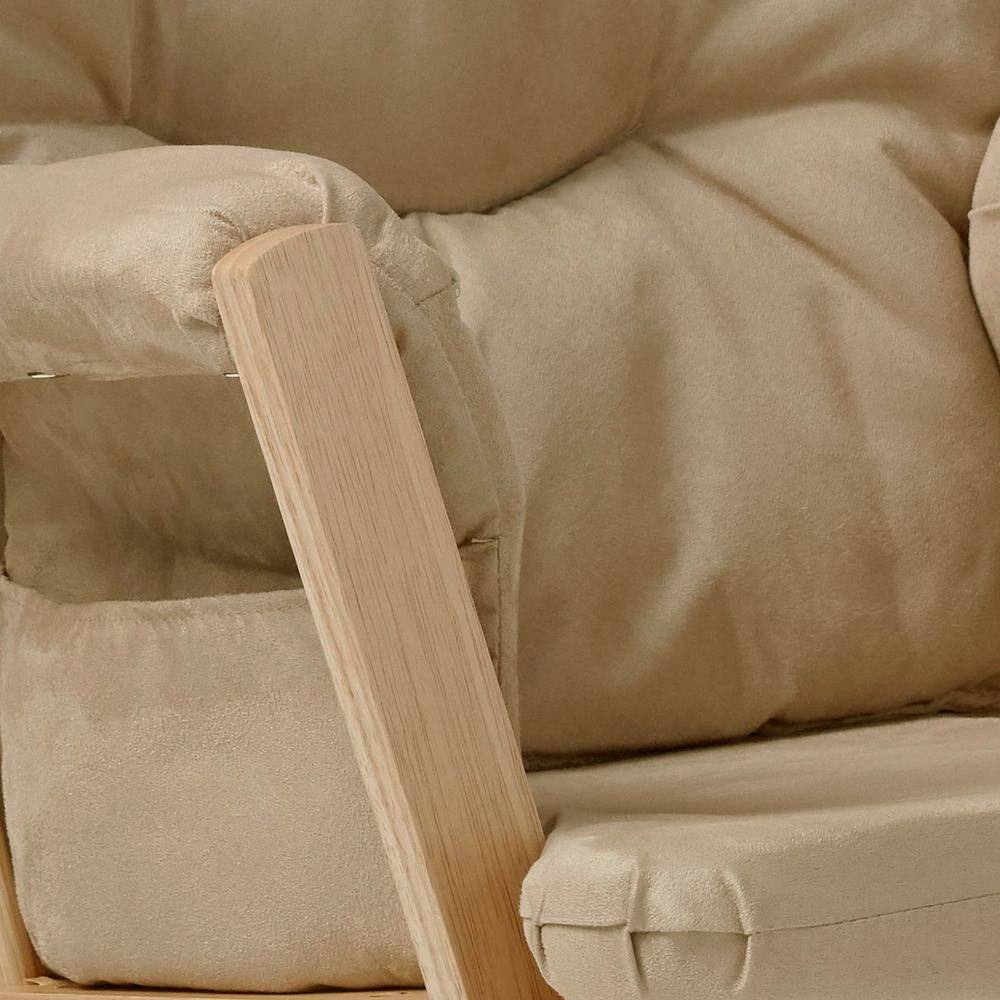 Benjara Rehan Glider Brown and Natural Oak Chair and Ottoman (2 Piece pack)