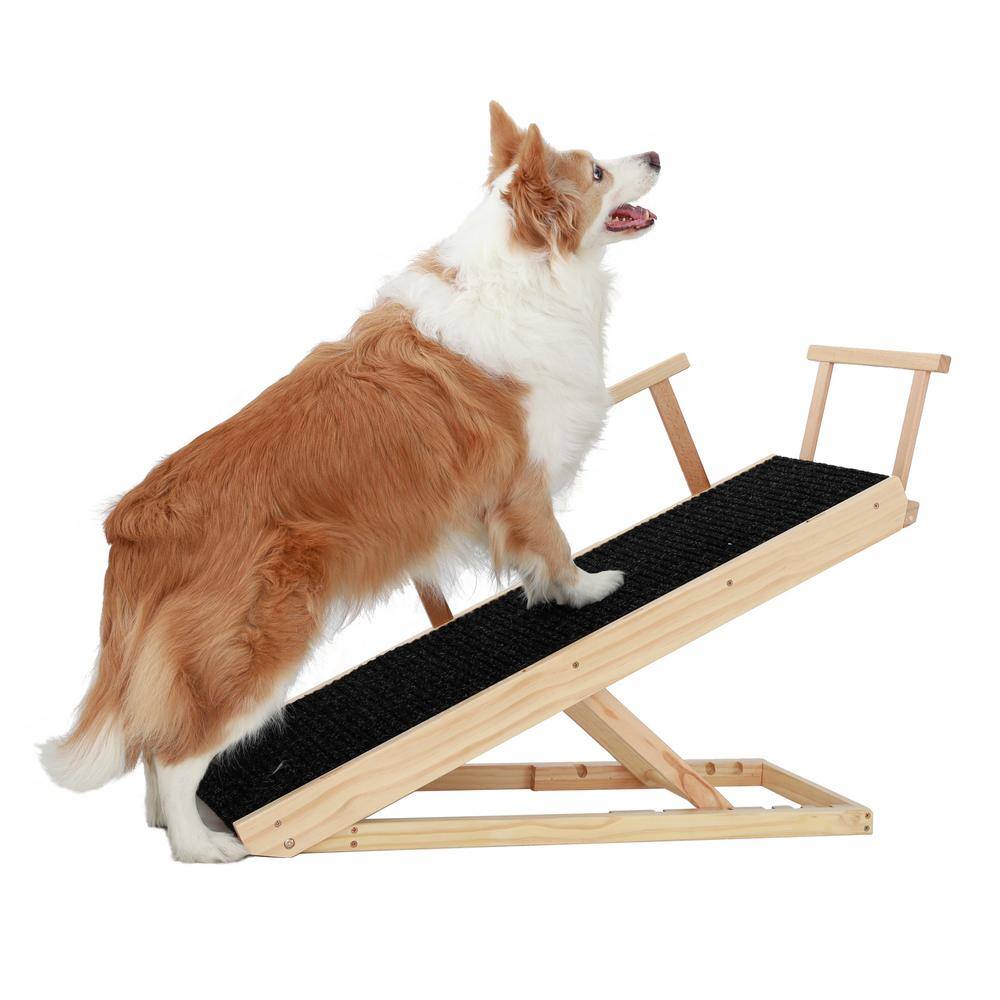None Tall Adjustable Pet Ramp, Folding Portable Wooden Dog Cat Ramp with Safety Side Rails Adjustable Height from 9.3