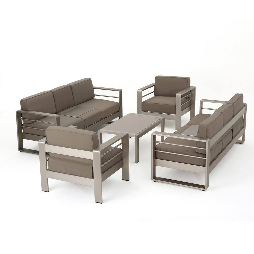 None Cape Coral Sliver 5-Piece Aluminum Patio Conversation Set with Khaki Cushions