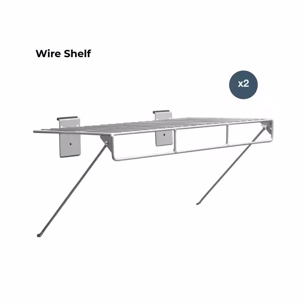 CROWNWALL 24 in. L x 12 in. W Slatwall Wire Shelf with Rail (2-Pack)