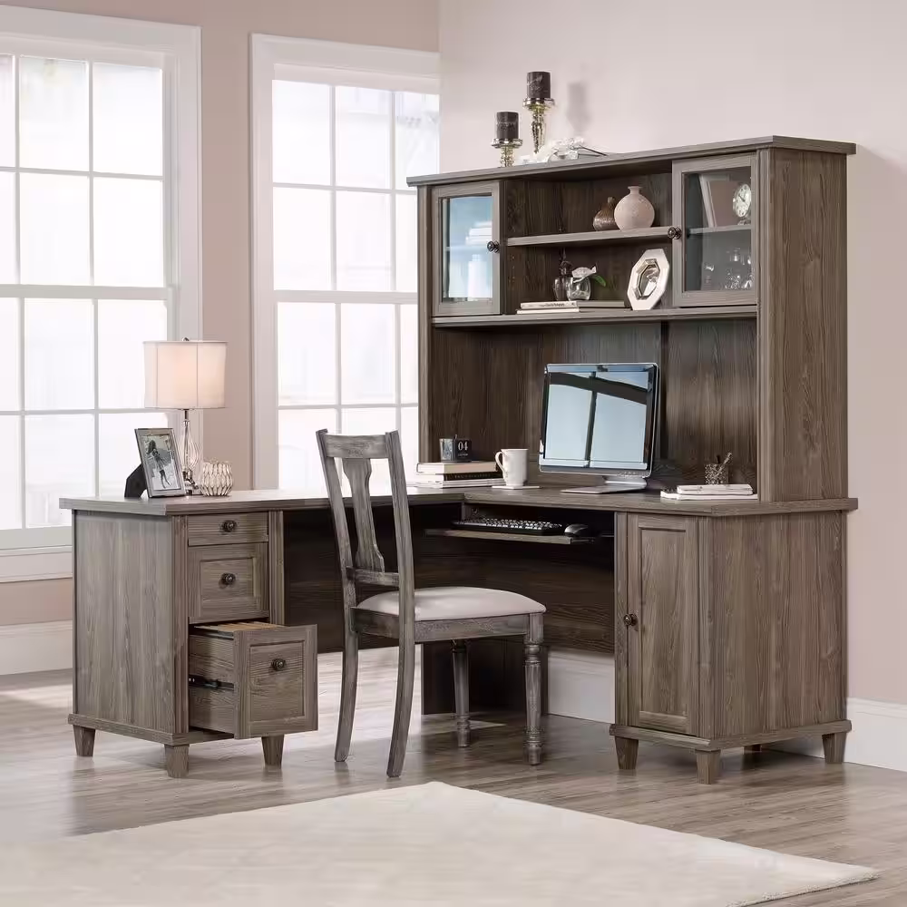 SAUDER Hammond Emery Oak Hutch with Tempered Glass Doors