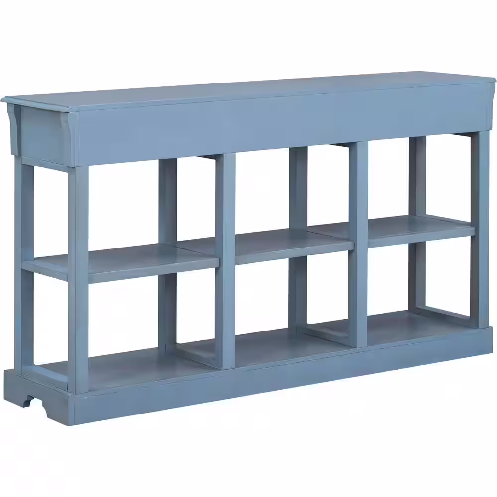 Harper & Bright Designs 58 in. Teal Blue Rectangle Wooden Console Table with 3 Drawers and 2 Open Shelves