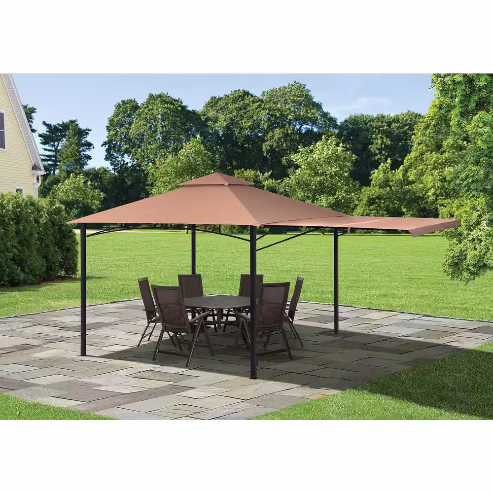 ShelterLogic 11 ft. D x 11 ft. W Redwood High-Quality Steel Gazebo in Bronze with Water-Resistant Cover and Seasonal Shade
