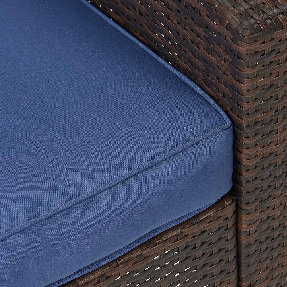 None 6-Piece Wicker Patio Conversation Set with Blue Cushions and Ottomans