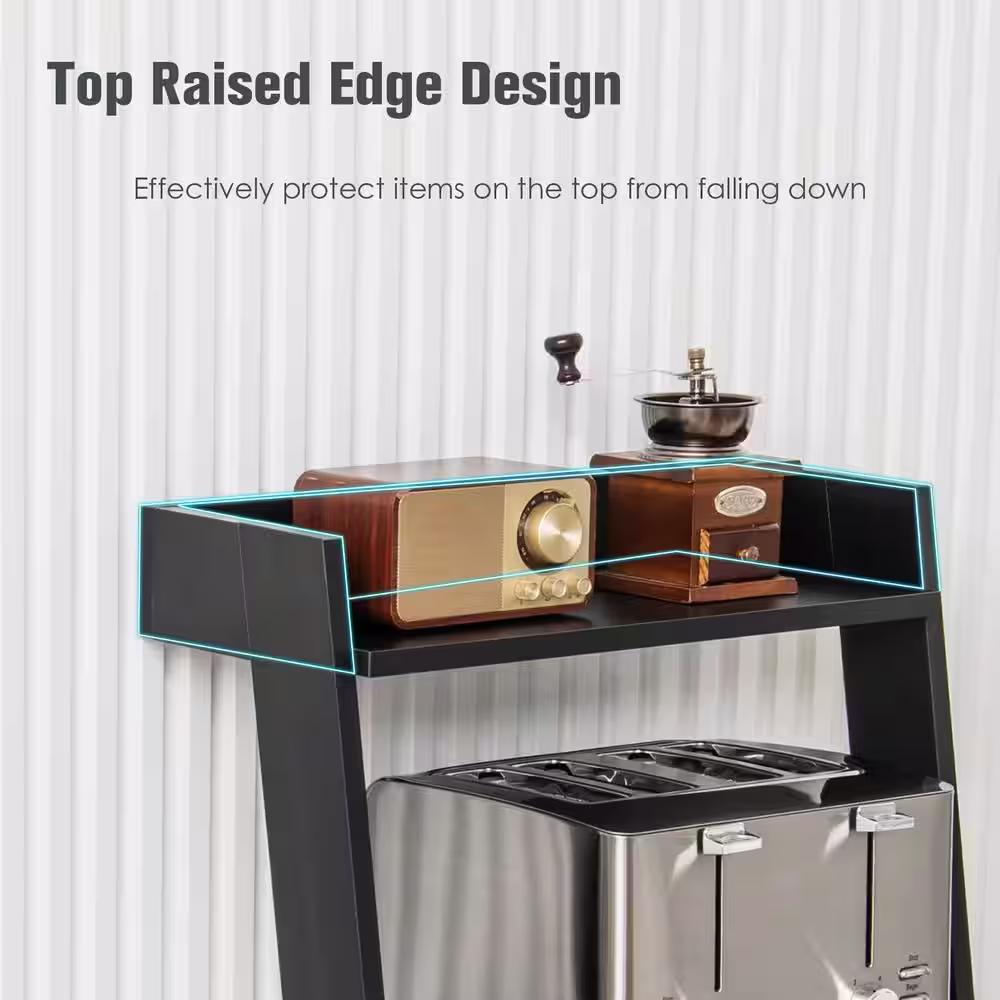 HONEY JOY 19.5 in. W x 43 in. H x 17.5 in. D Black 4-Tier Ladder Shelf Wooden Leaning Bookshelf Display Rack Modern Shelving Unit