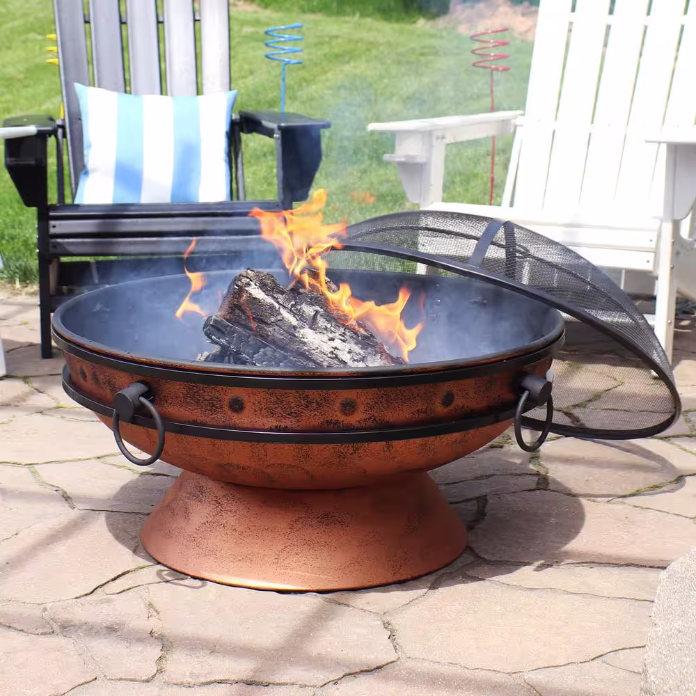 Sunnydaze Decor 30 in. Copper Royal Cauldron Fire Pit with Handles and Spark Screen