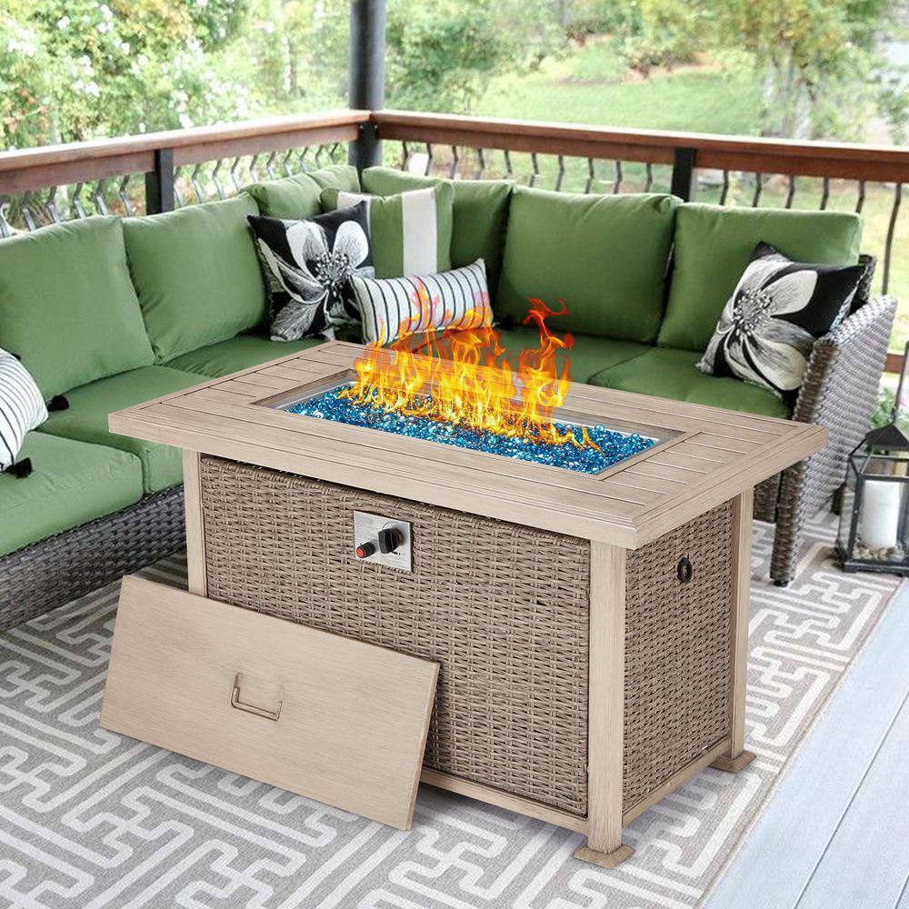 None 44 in. Gray Rectangle Propane Fire Picnic Tables, 50,000 BTU Auto-Ignition Gas Fire Table with Aluminum Hand-Painted