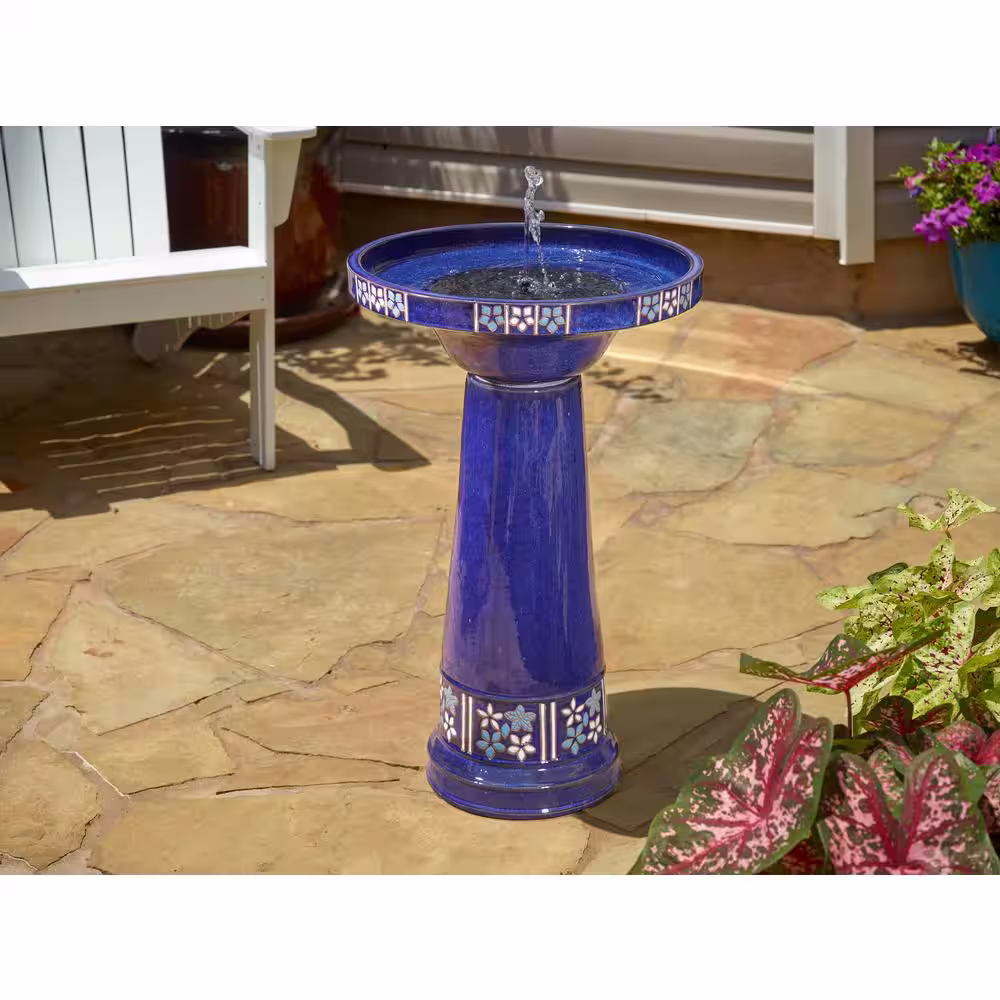 Smart Solar Louisa Ceramic Solar Birdbath in Cobalt Blue