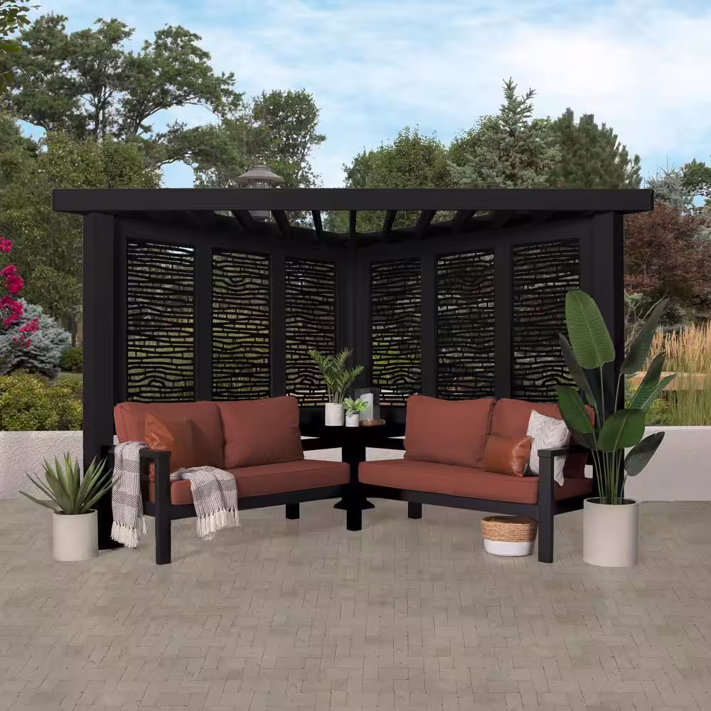 Backyard Discovery Glendale 8 ft. x 8 ft. Black Steel Modern Cabana Pergola with Conversation Seating in Terra Cotta