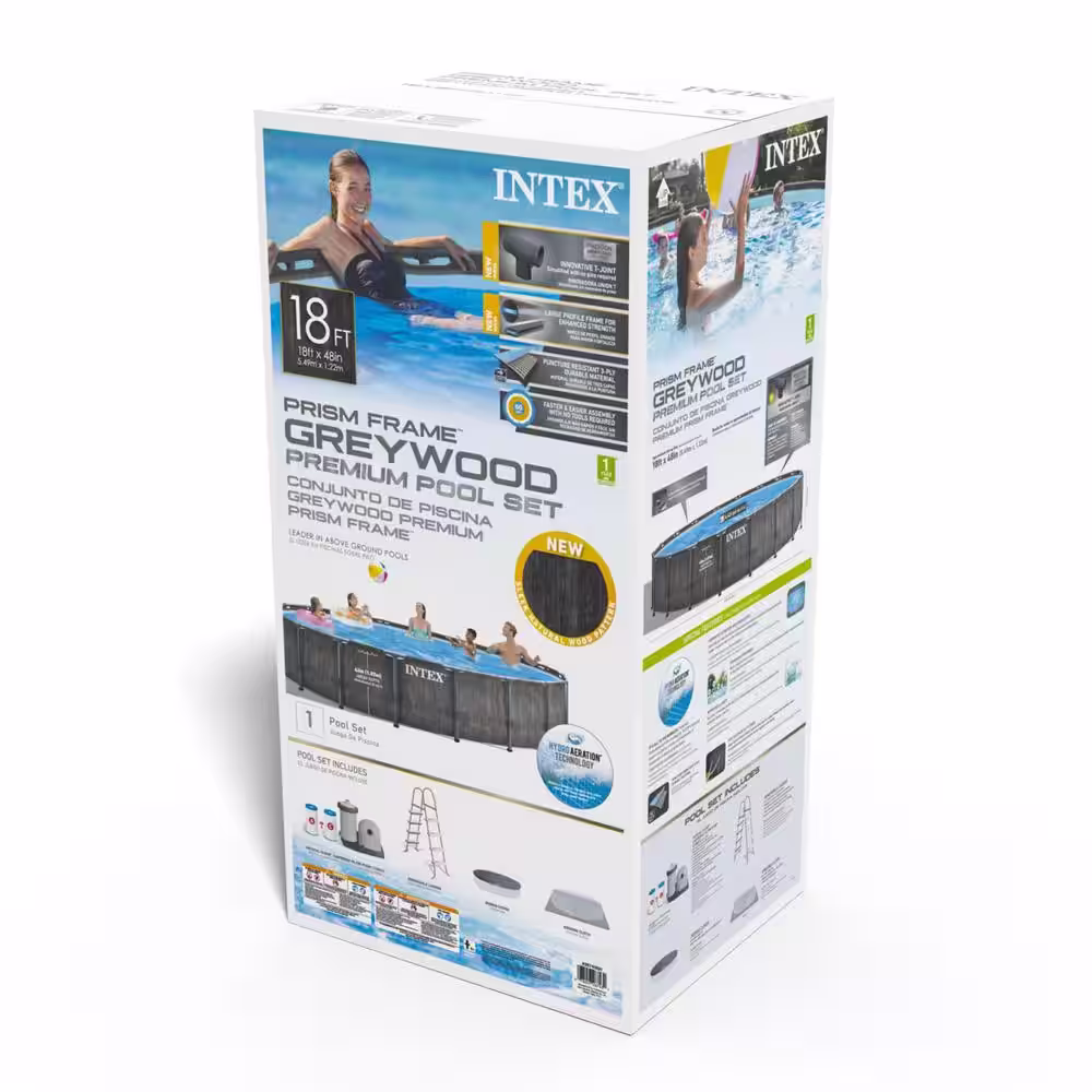INTEX 18 ft. Round 48 in. Deep Hard Side Prism Steel Frame Above Ground Outdoor Swimming Pool Set