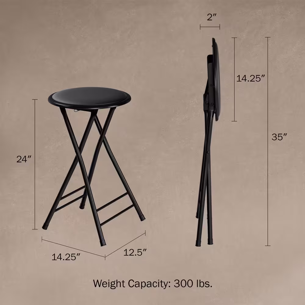 None 24 in. Black Round Metal Folding Stool with 300 lbs. Capacity - Folding Chair