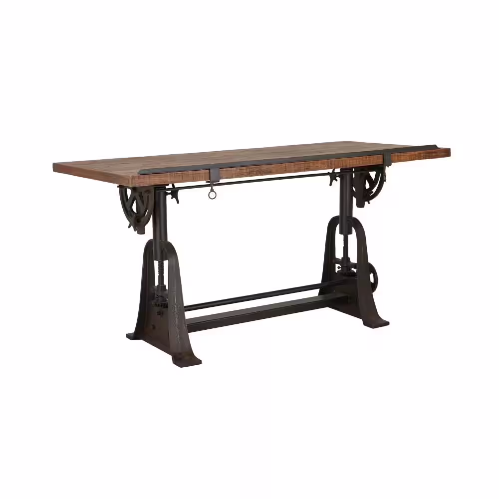 Litton Lane 30 in. Rectangle Brown Teak Wood Drafting Style Computer Desk with Tilting Top and Crank Height Adjustment