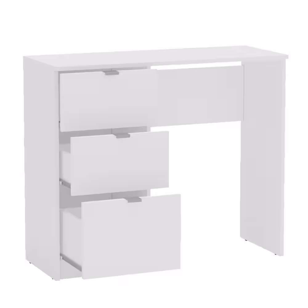 None Bristol 35 in. Rectangular White 3 Drawer Writing Desk