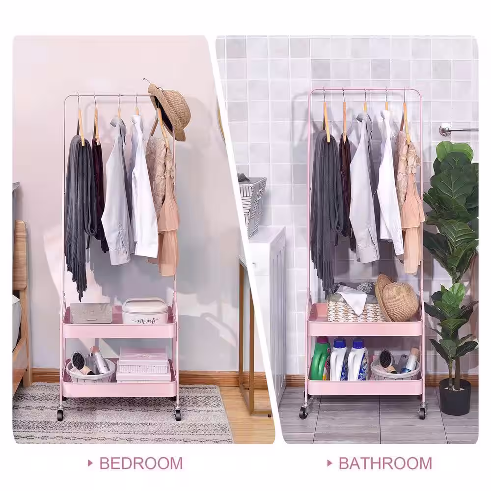 None Pink Metal Garment Clothes Rack 20.6 in. W x 60.2 in. H