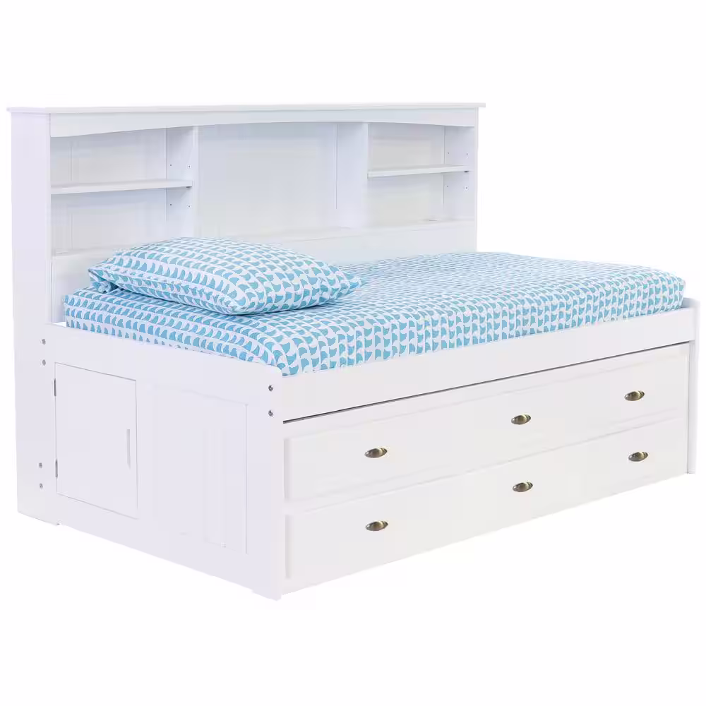 OS Home and Office Furniture Mission Casual White Twin Sized Bookcase Daybed with 6-Drawers