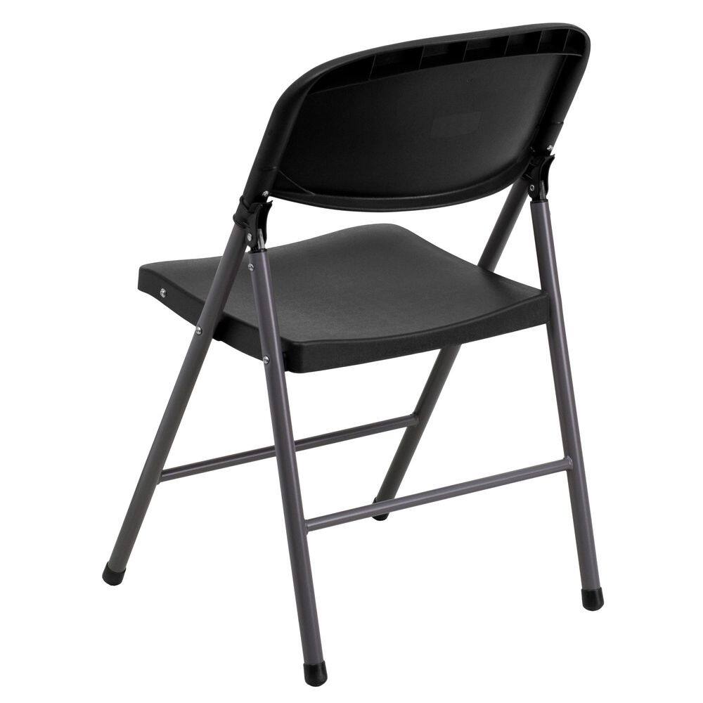 Flash Furniture Hercules Series 330 lb. Capacity Black Plastic Folding Chair with Charcoal Frame