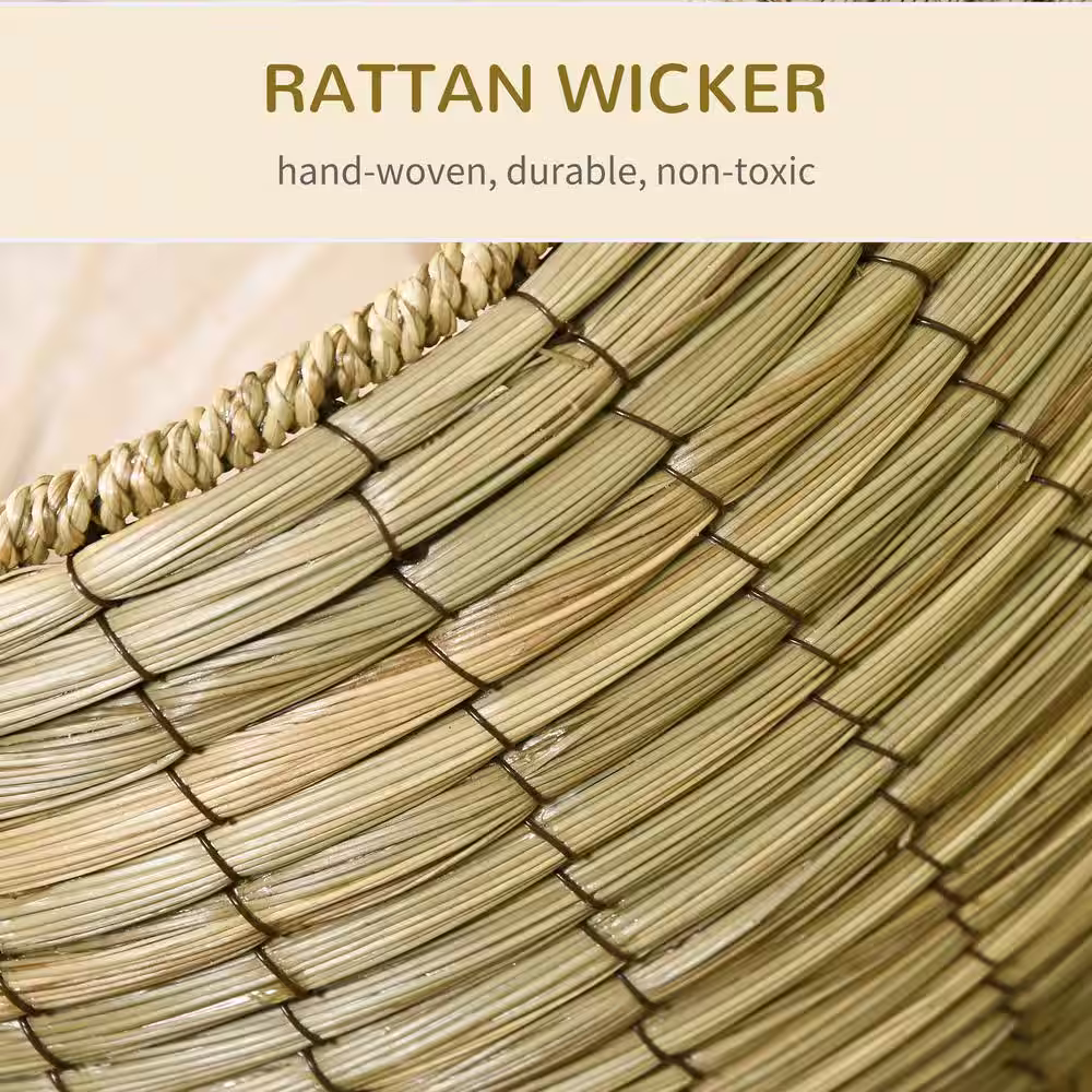 PawHut 20 in. Dia x 23.5 in. H Small Yellow Cat Basket Bed with Soft Cushion and Cat Egg Chair Shape, Elevated Cat House