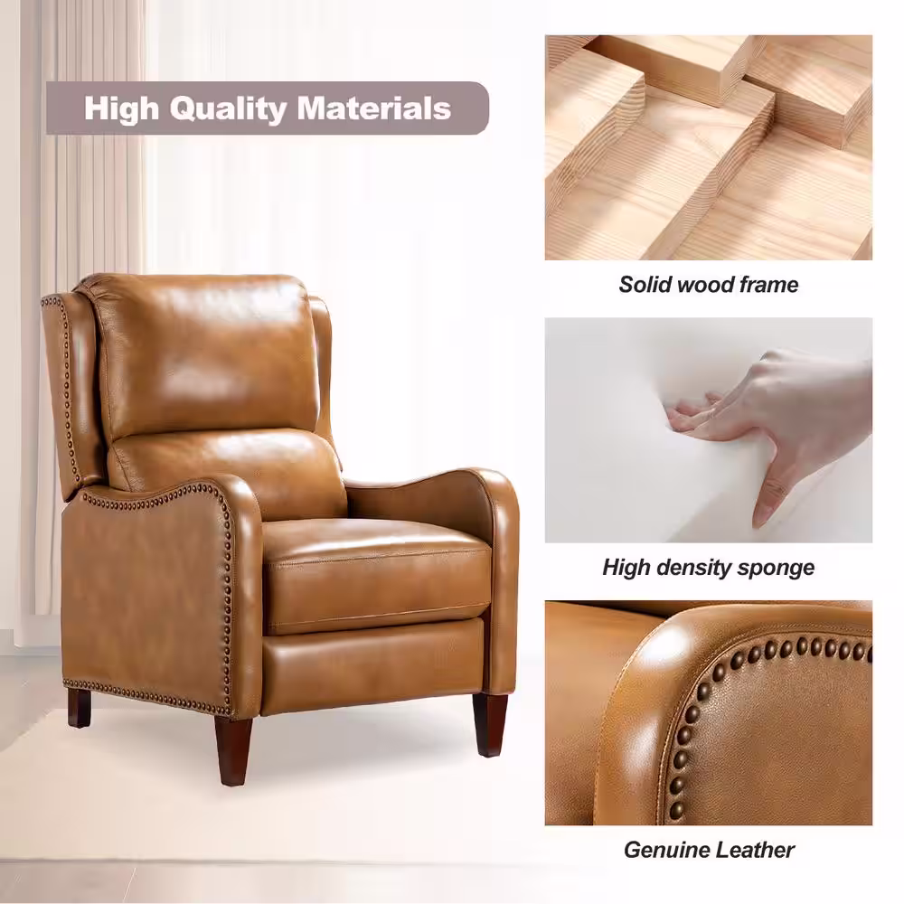 JAYDEN CREATION Hyde Modern Retro Camel Genuine Cigar Leather Recliner with Nailhead Trim (Set of 2)