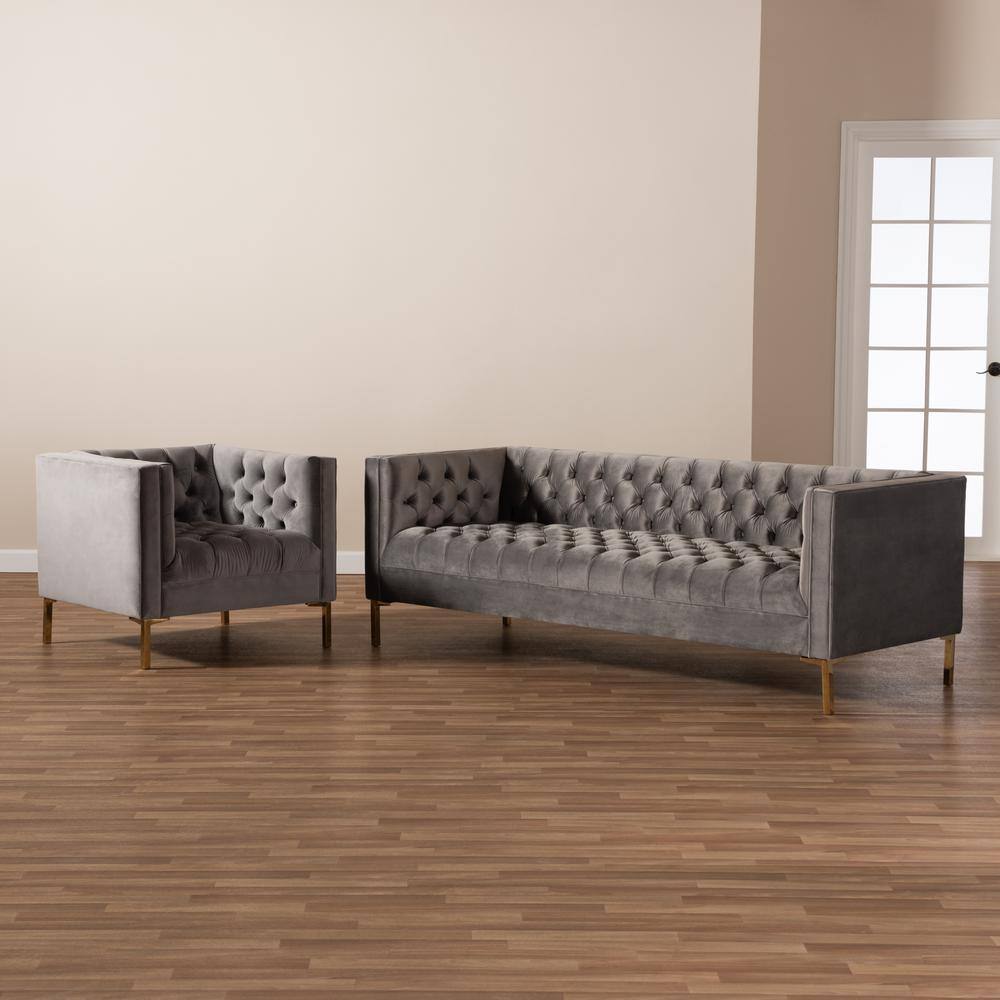 Baxton Studio Zanetta 2-Piece Gray and Gold Living Room Set