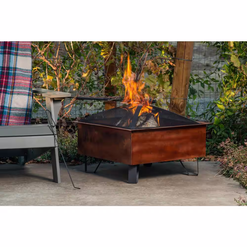 None Boxite Steel 26 in. Square Wood-Burning Fire Pit in Copper