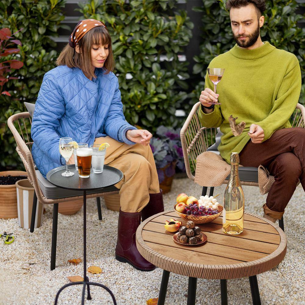 DEXTRUS 3-Piece Brown Wicker Outdoor Bistro Set with Gray Cushion