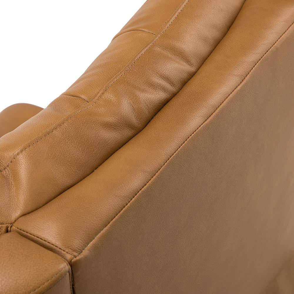 JAYDEN CREATION Herbert Camel Genuine Leather Manual Swivel Recliner Nursery Chair with Nailhead Trims
