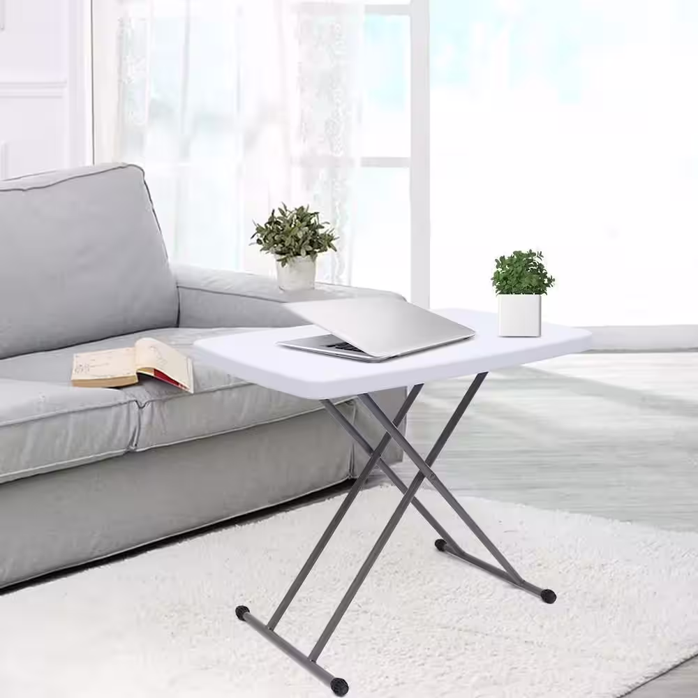 None 30.3 in. White Plastic Adjustable Height Liftable Folding Table