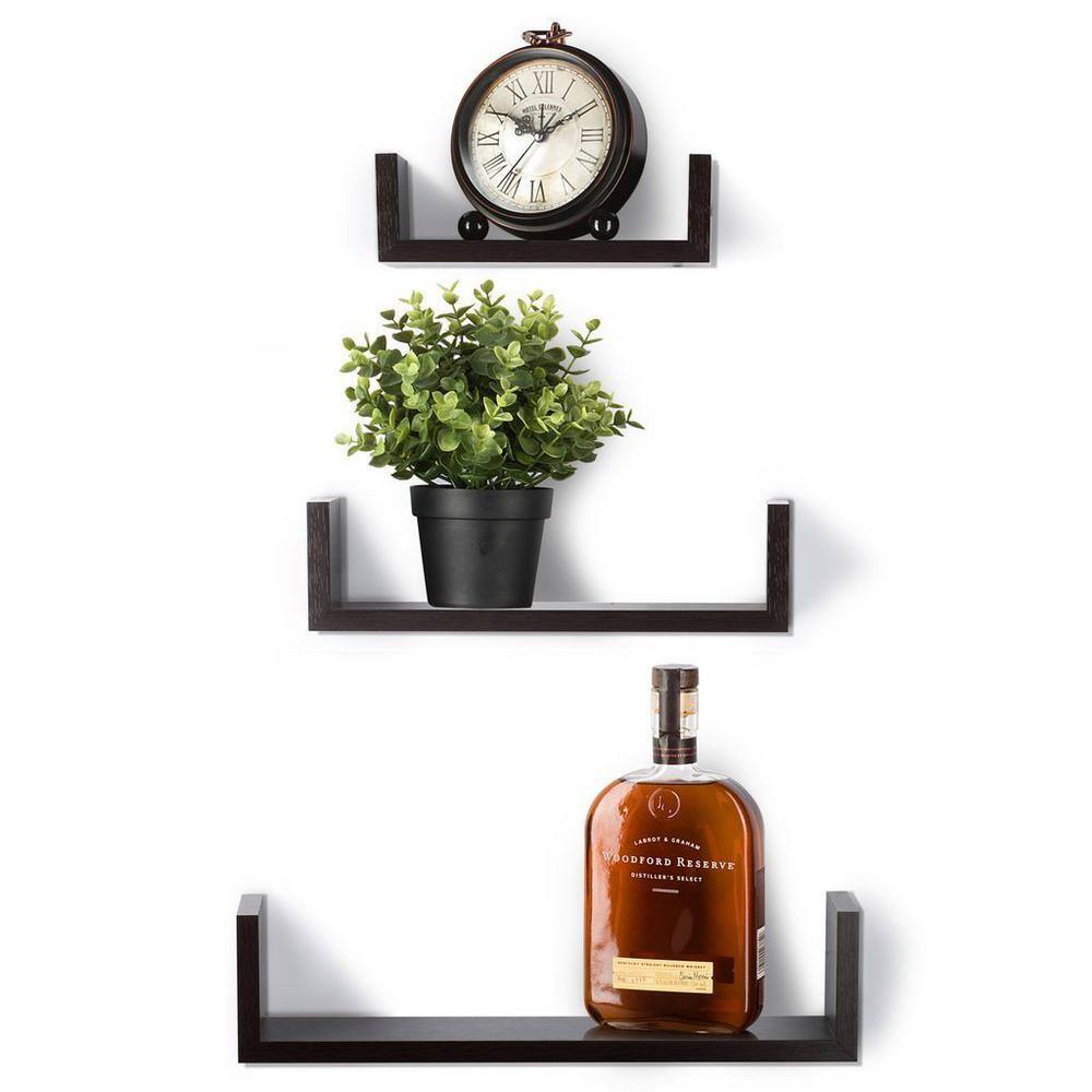 None Wooden Floating Wall Shelves Espresso Finish All hardware included (Set of 3)