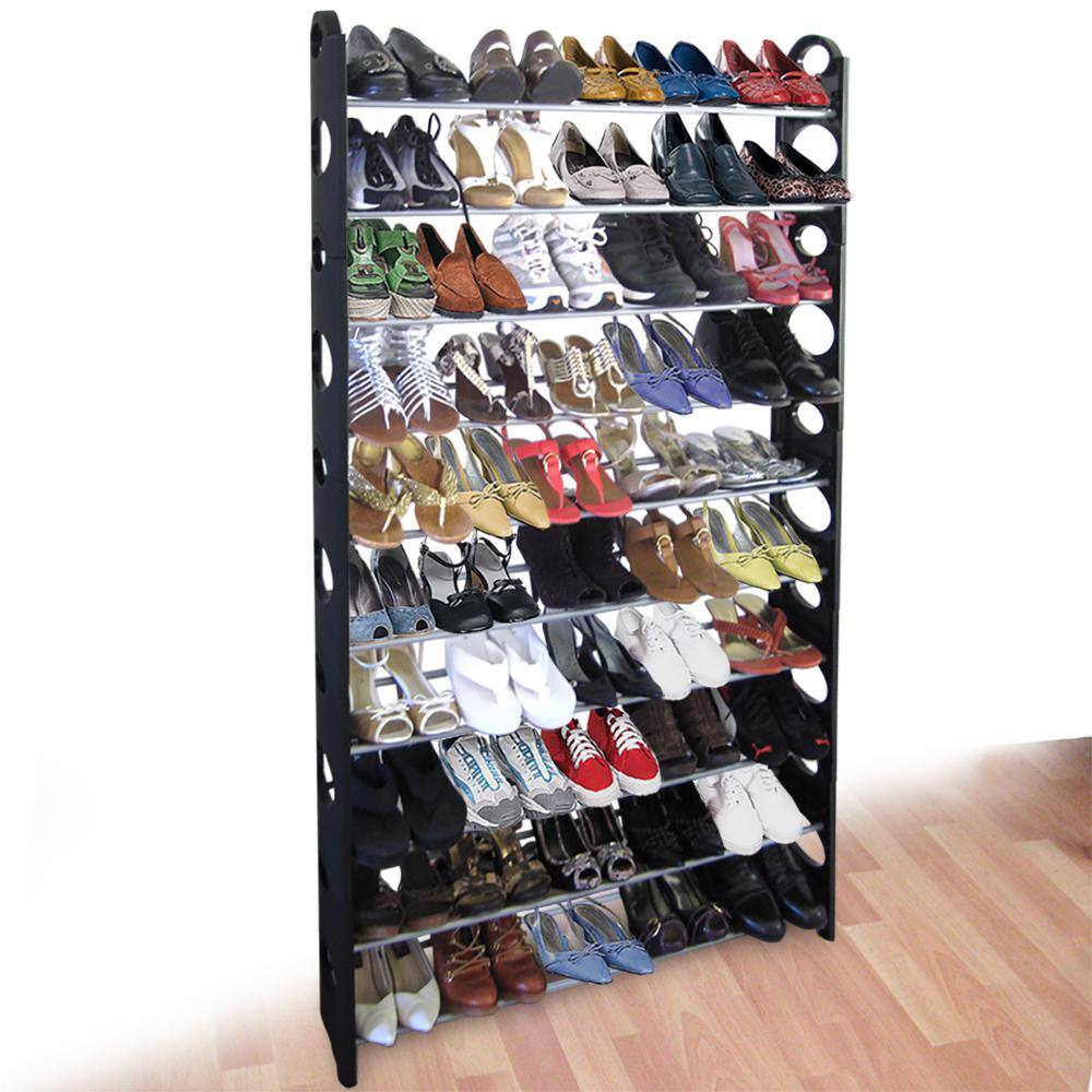 Home Basics 61 in. H 50-Pair 10-Tier Black Metal Shoe Rack
