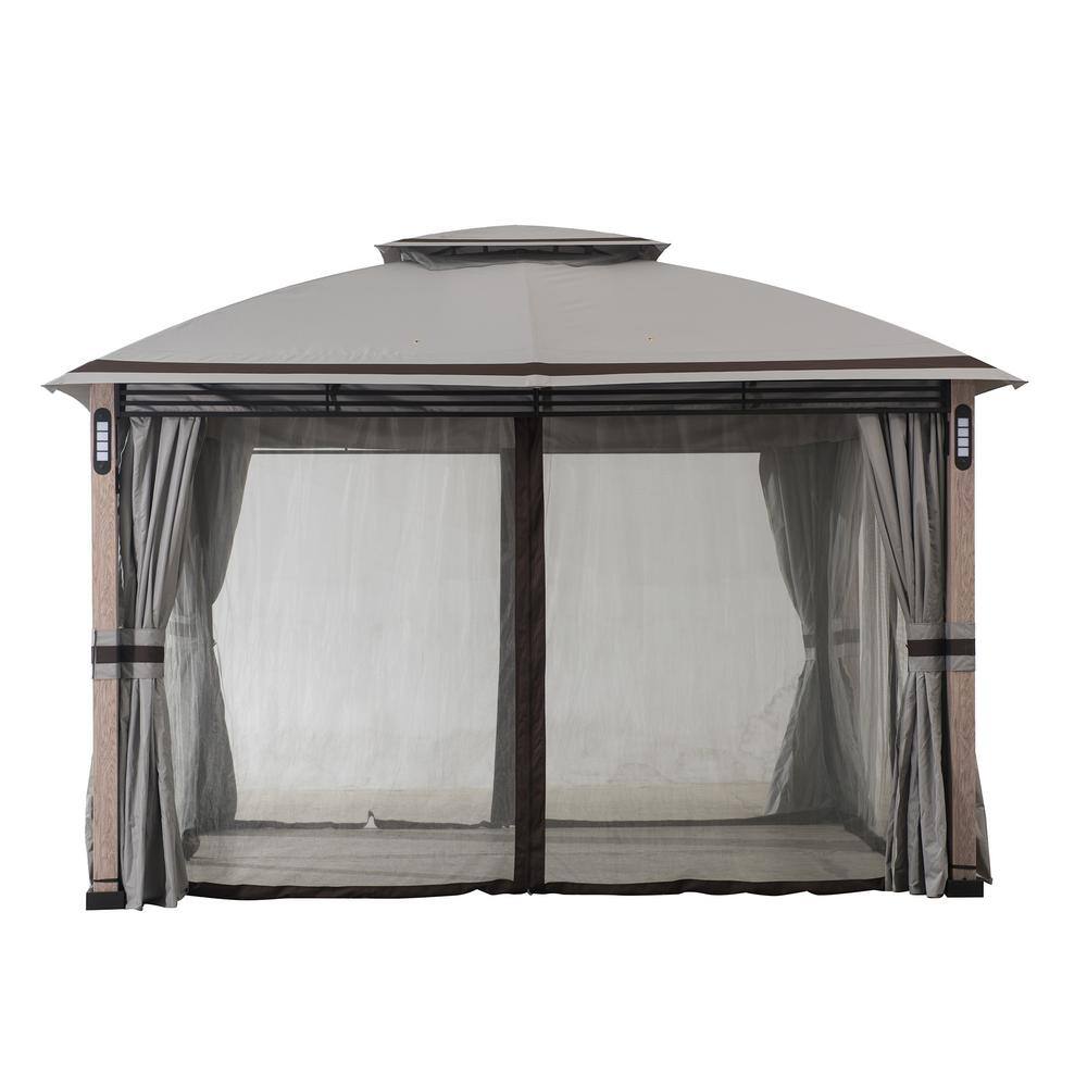Sunjoy SummerCove Monterey Park 10 ft. x 13 ft. Gray 2-Tier Gazebo with LED Lighting and Bluetooth Sound