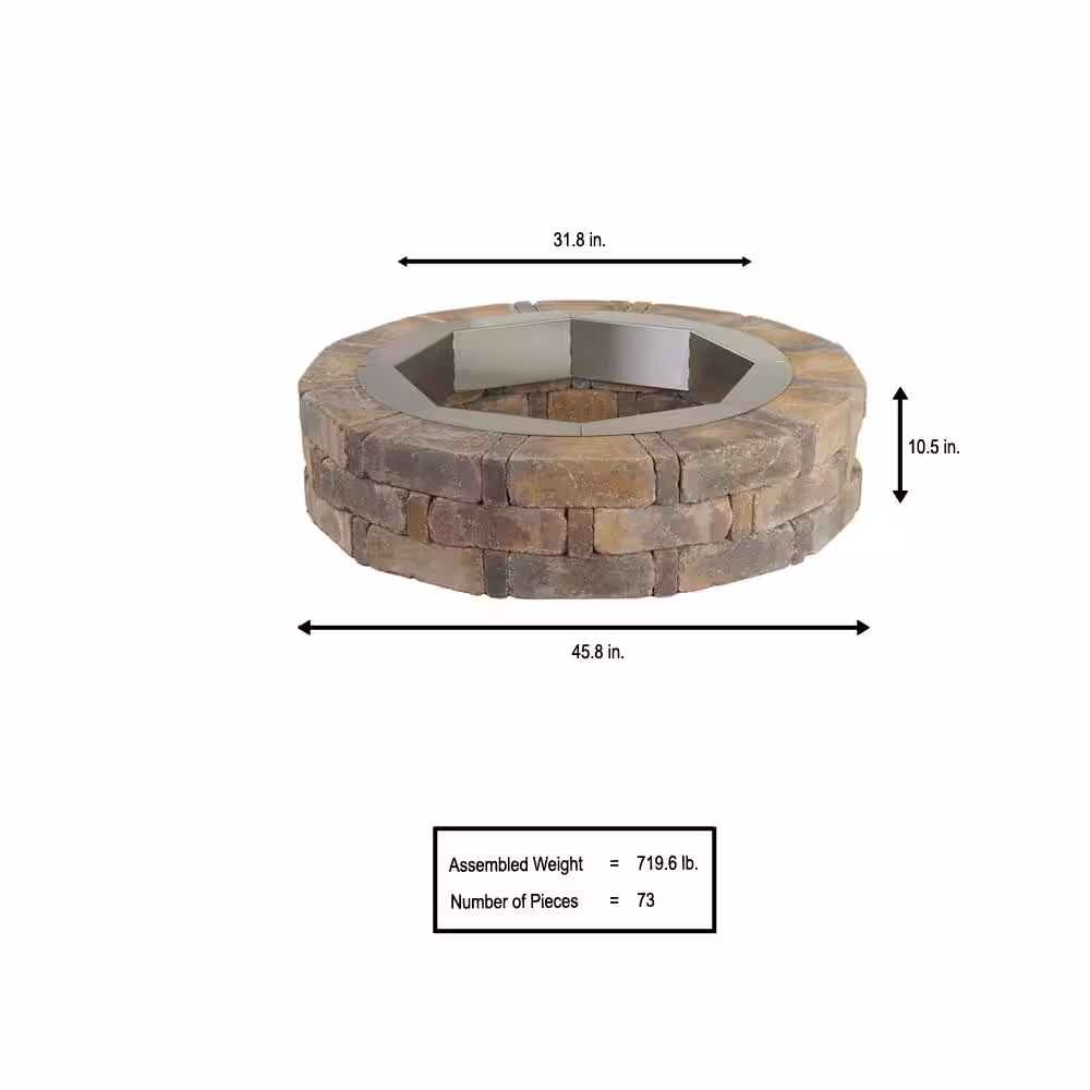 Pavestone RumbleStone 46 in. x 10.5 in. Round Concrete Fire Pit Kit No. 1 in Sierra Blend with Round Steel Insert