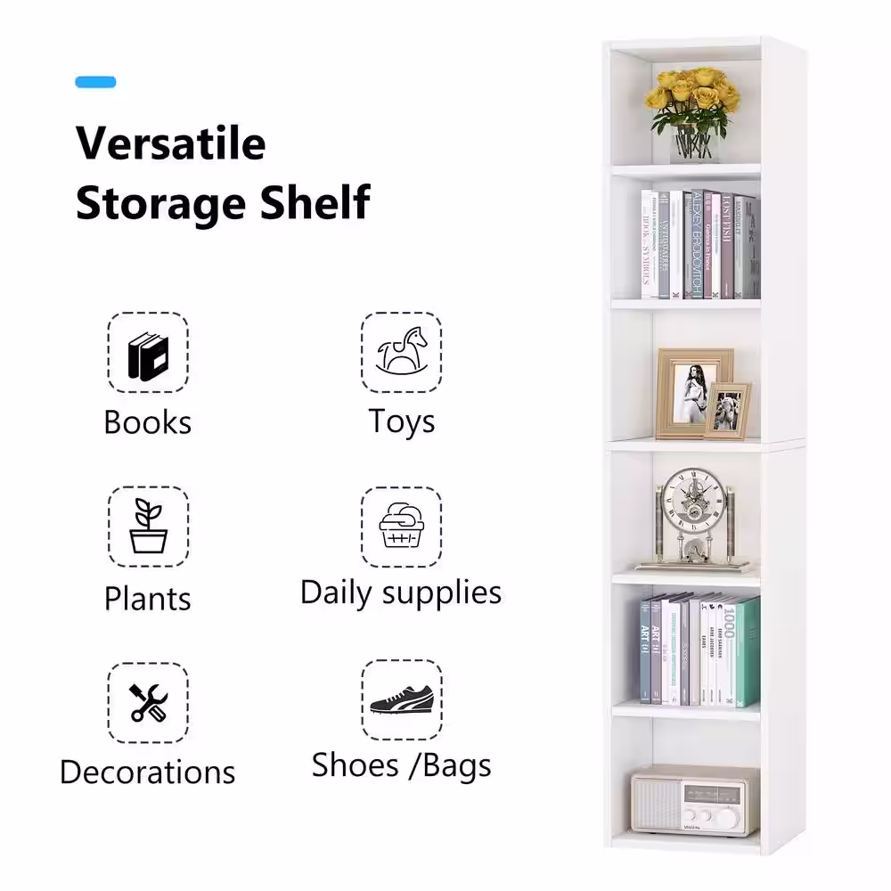 BYBLIGHT Eulas 71 in. White MDF 6 shelves Standard Bookcase