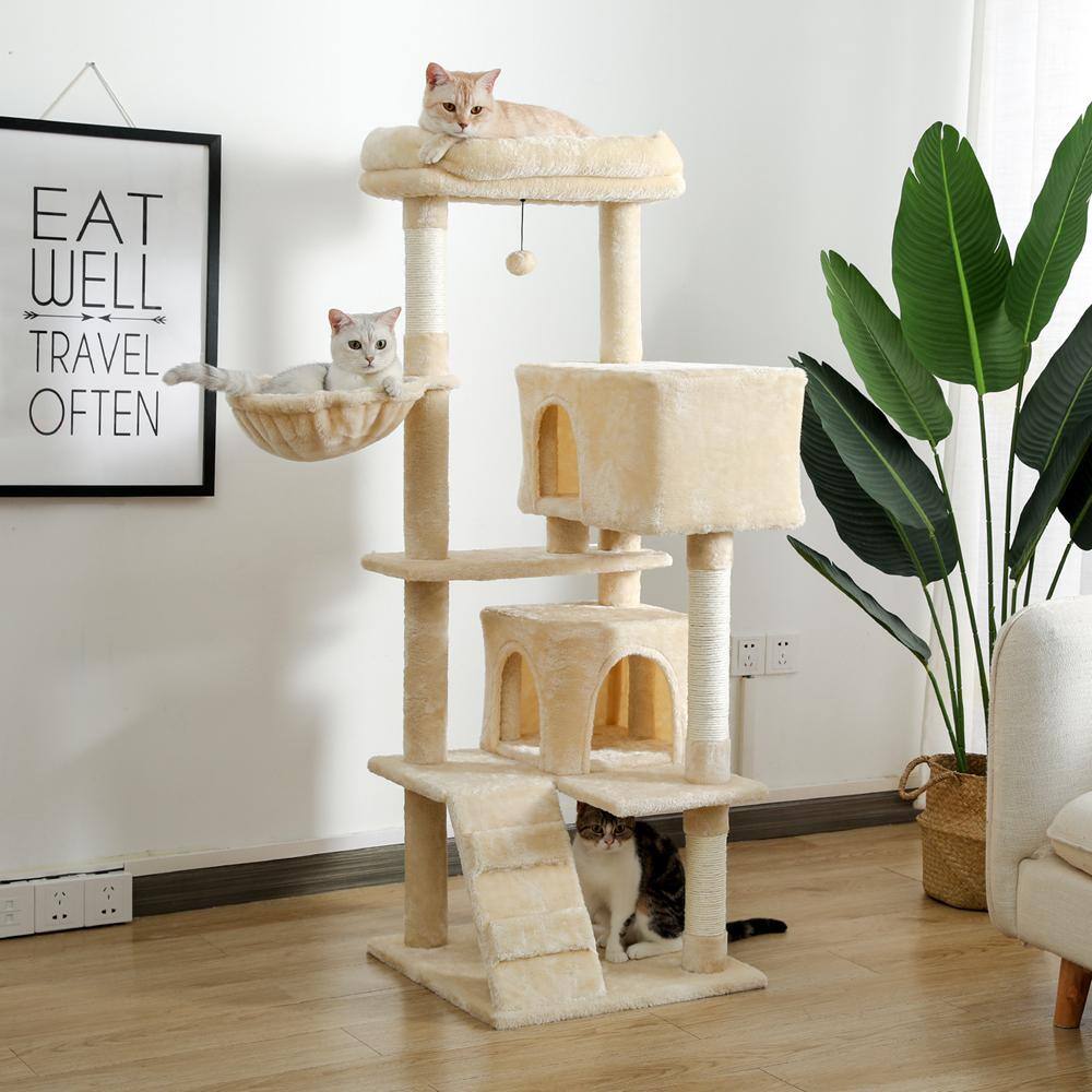 Foobrues Cat Tree 56 in. Cat Tower for Multiple Cats with Super Large Perch Double Condo Hammock and Scratching Post