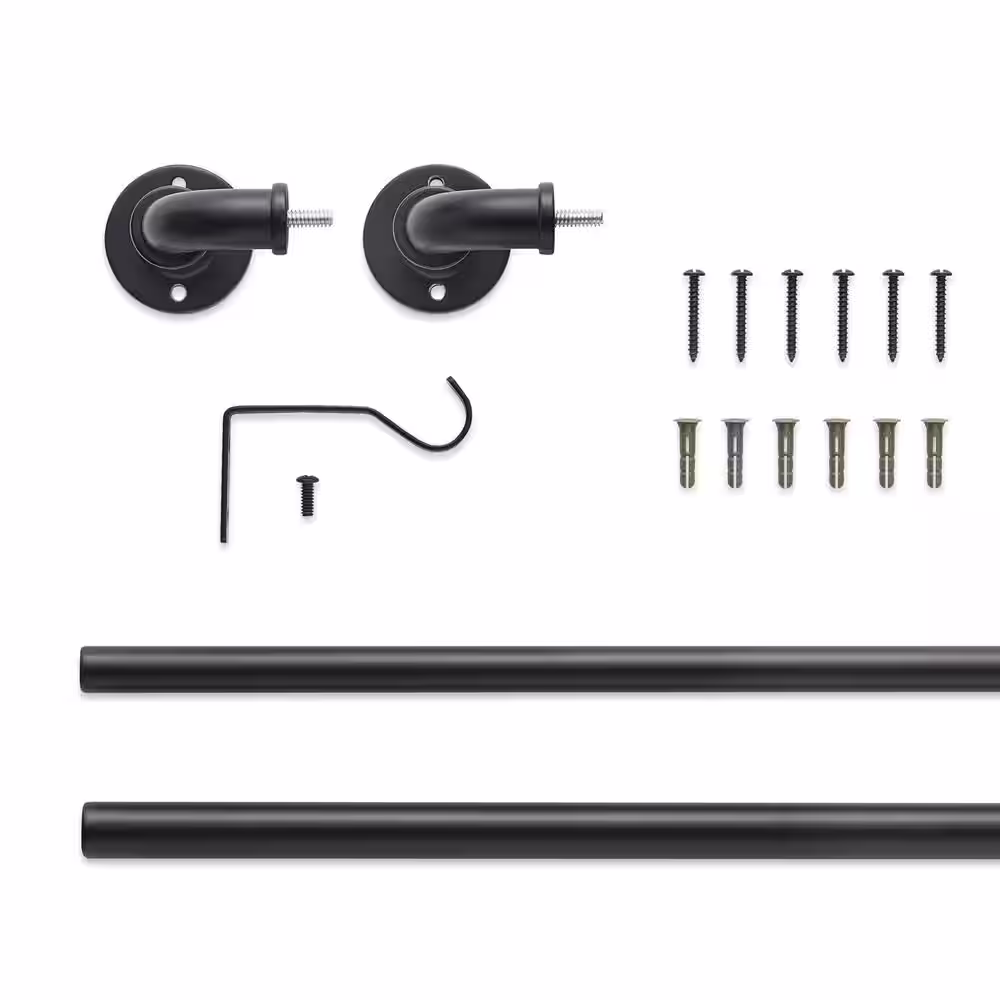 Eclipse Somerton 36 in. - 66 in. Adjustable Industrial Pipe Blackout Wrap 3/4 in. Curtain Rod in Matte Black