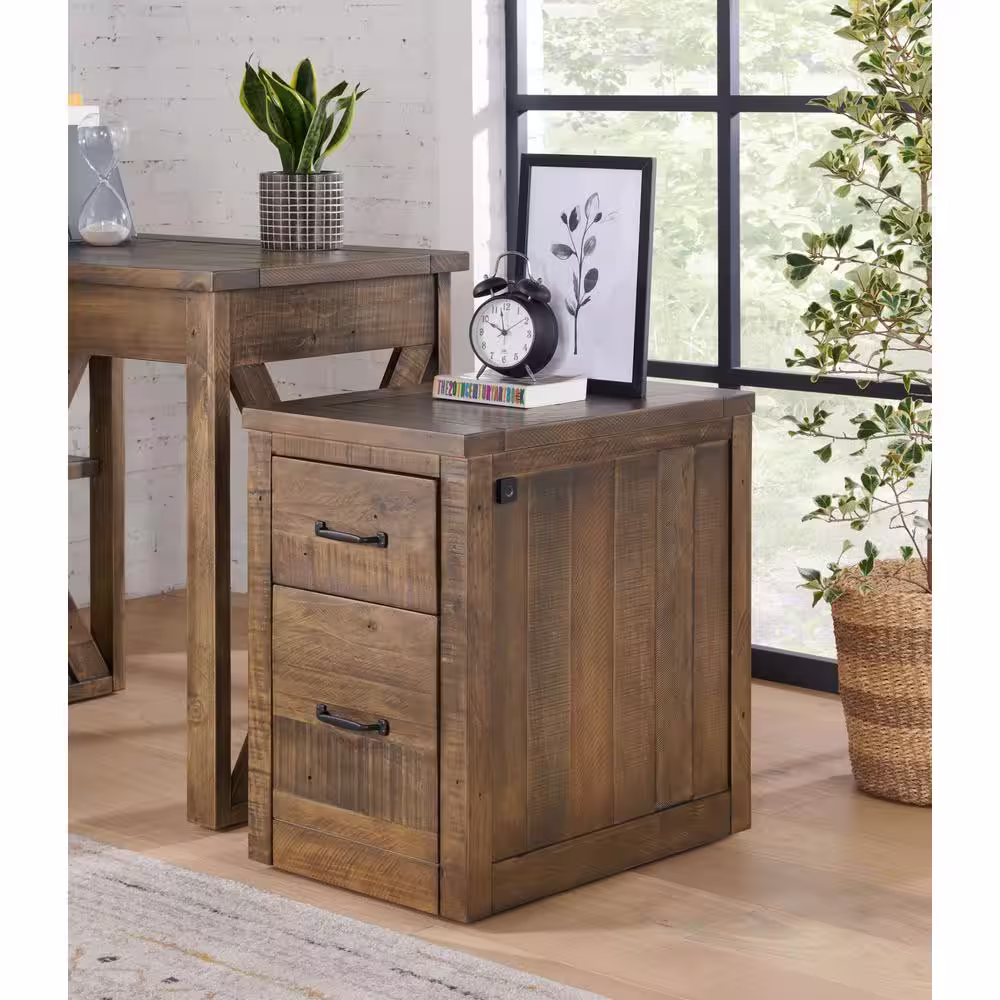 Martin Svensson Home Rustic Natural Brown File Cabinet with 2-Drawers and Fingerprint Lock