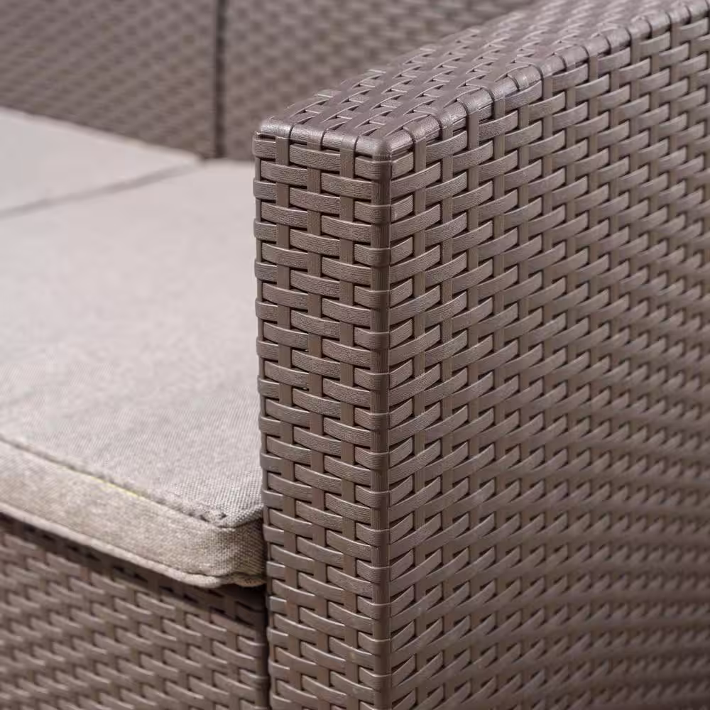 Noble House 4-Piece Faux Wicker Patio Conversation Set with Mixed Beige Cushions