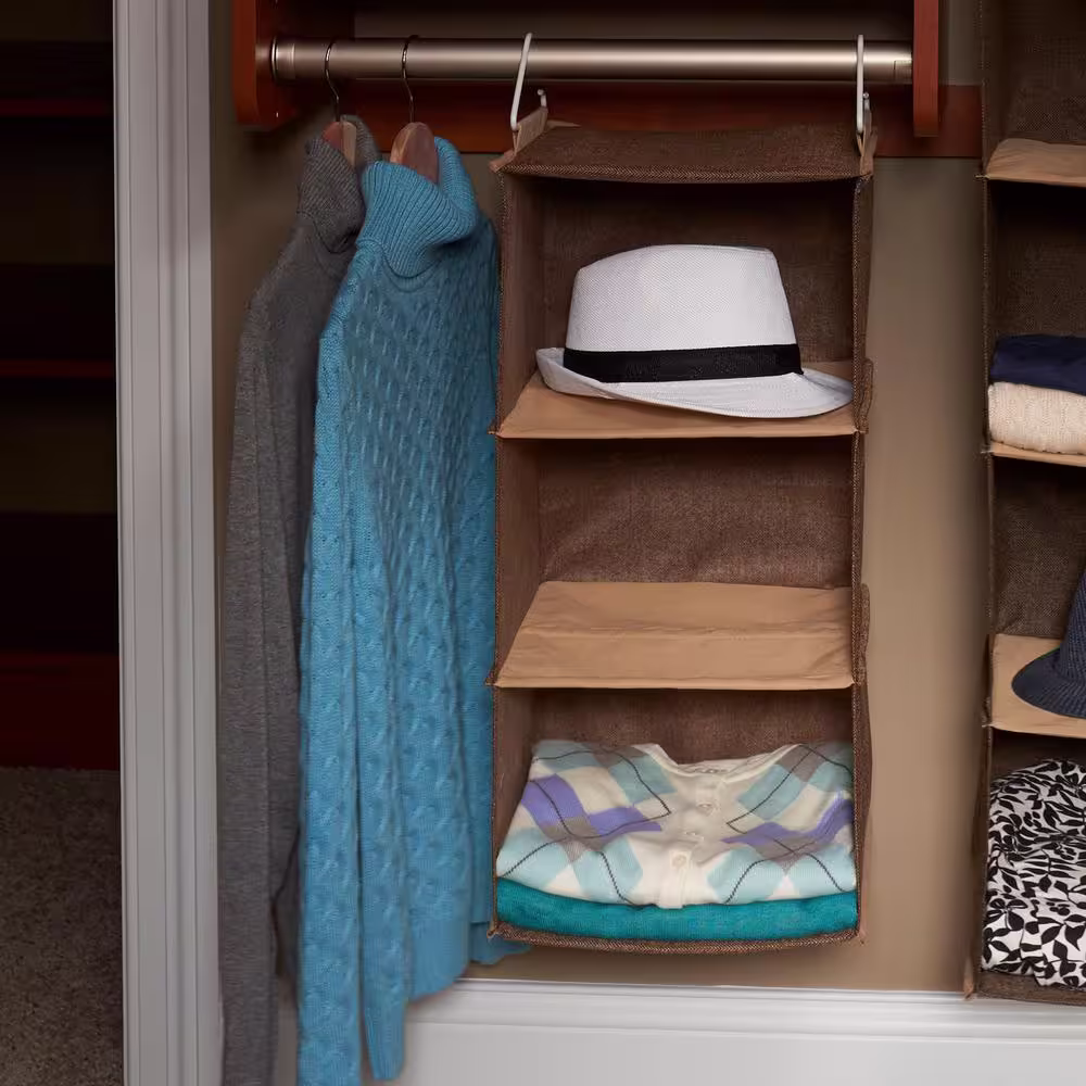 None 25 in. H 3-Pair Brown Canvas Hanging Shoe Organizer