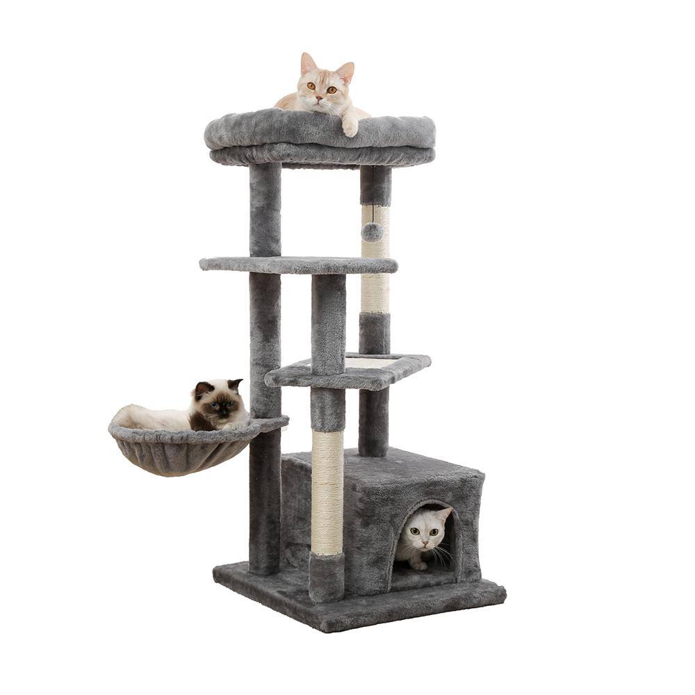None 44.10 in. Multi-Level Pet Cats Scratching Posts and Trees with Spacious Condo, Cozy Hammock & Plush Top Perch in Gray