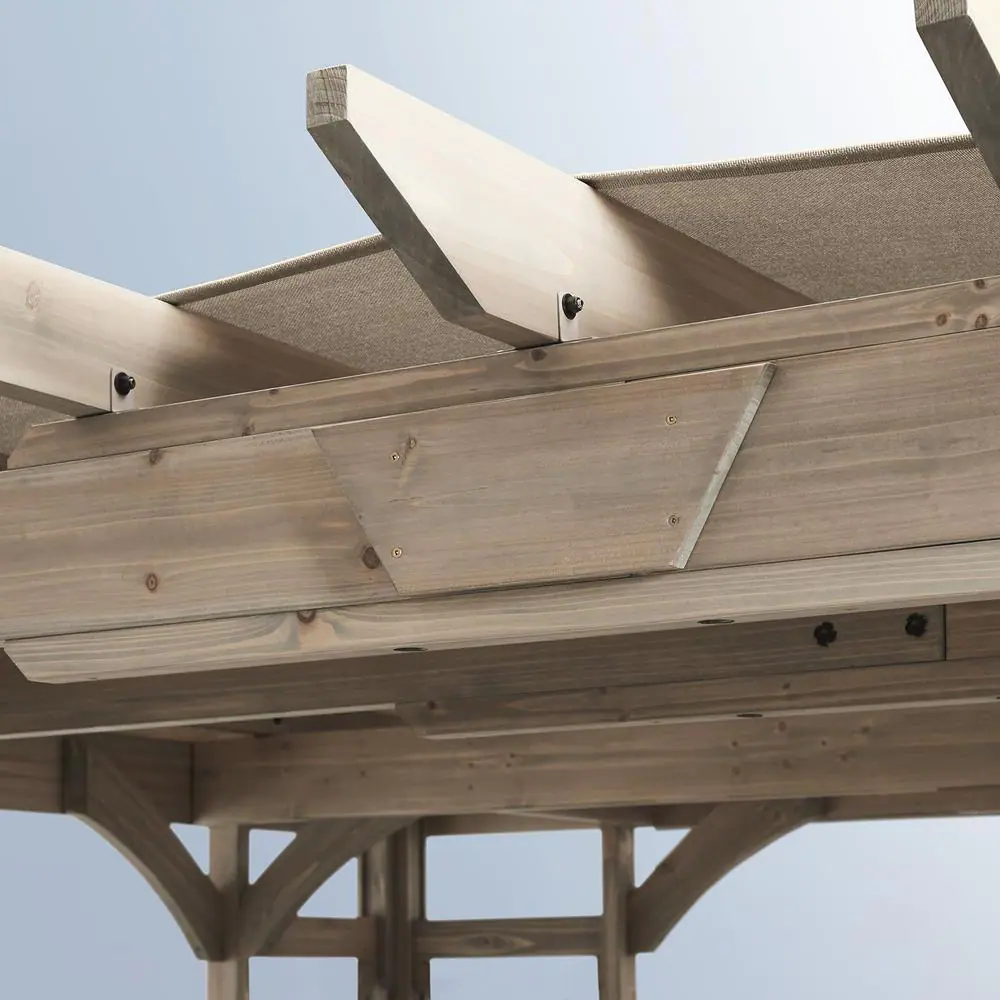 Yardistry Madison 10 ft. x 14 ft. Timber Gray Cedar Wood Backyard Patio Pergola including UV Sun Shade, Counter and Serving Bar