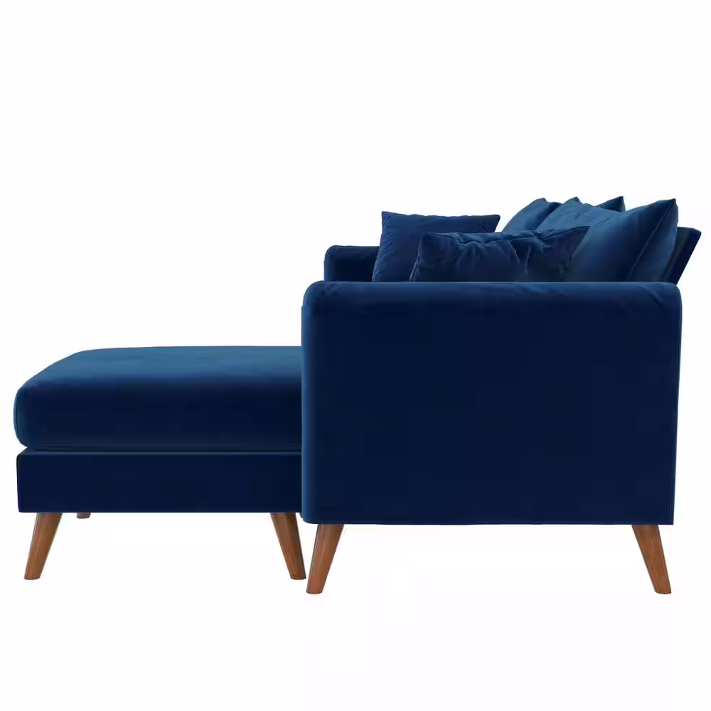 Novogratz Magnolia 84 in. Rounded Arm 1-Piece Velvet L Shaped Reversible Sectional Sofa in Blue w/Pocket Coils and Pillows