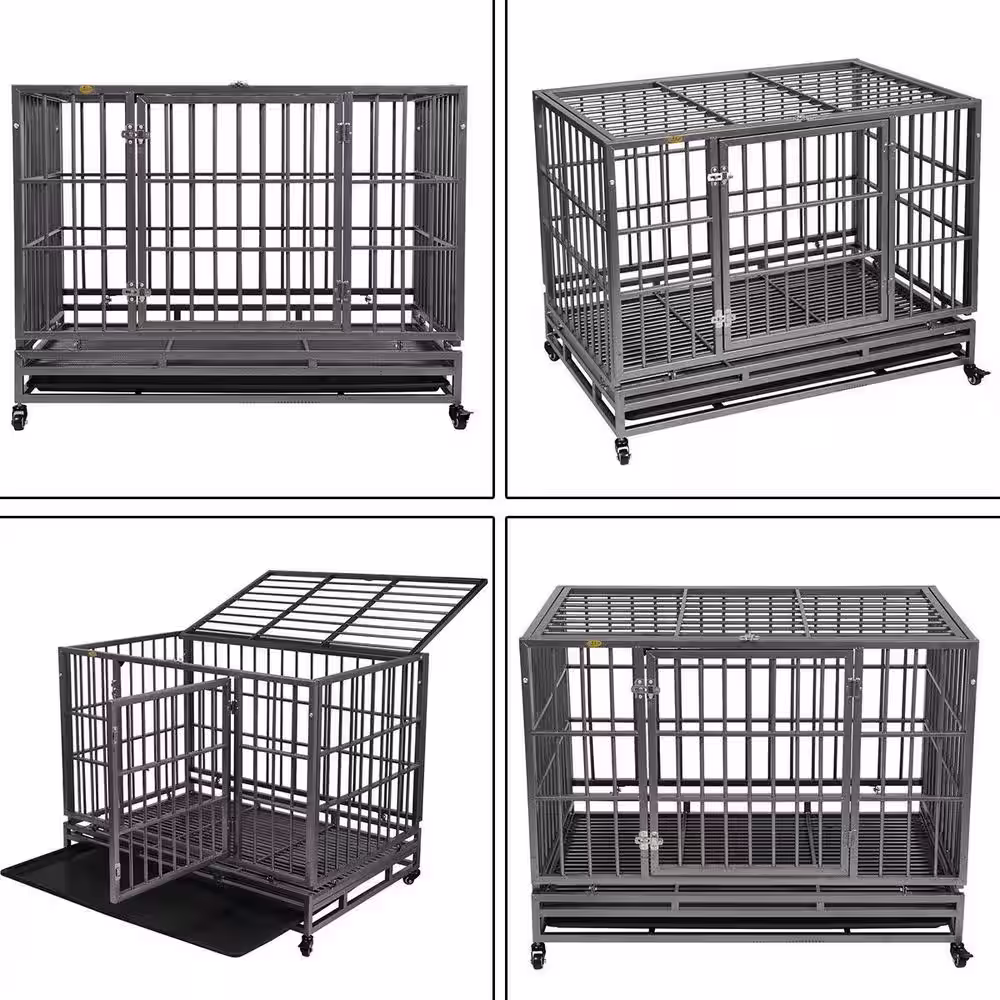 COZIWOW Heavy Duty Dog Crate Cage Pet Kennel With Tray and Locks Design