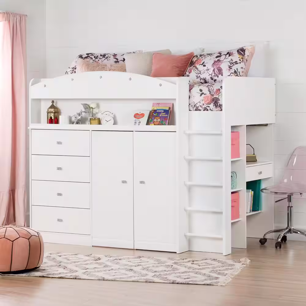 South Shore Tiara 4-Drawer Pure White Twin-Size Loft Bed